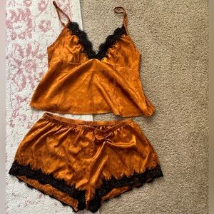 Copper Lace Trim Satin Sleep Set